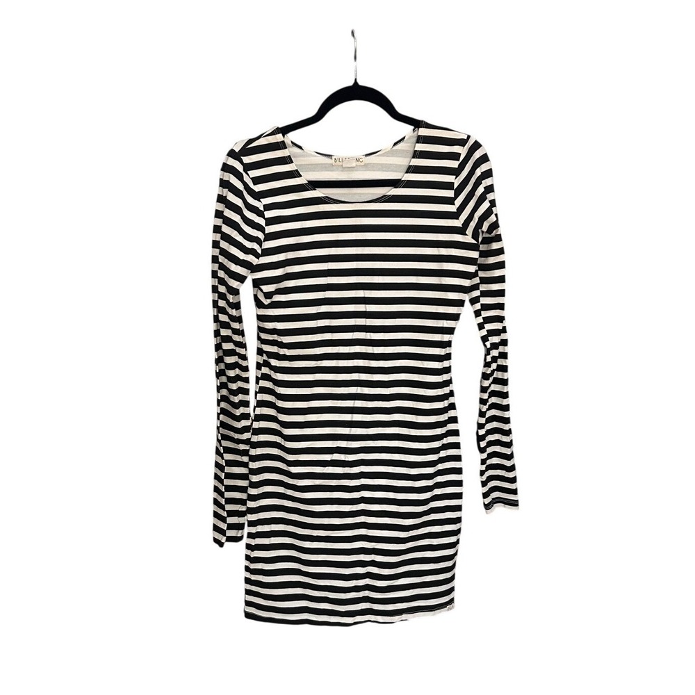 Billabong Womens Black White Striped Long Sleeve Bodycon Mini T-Shirt Dress L